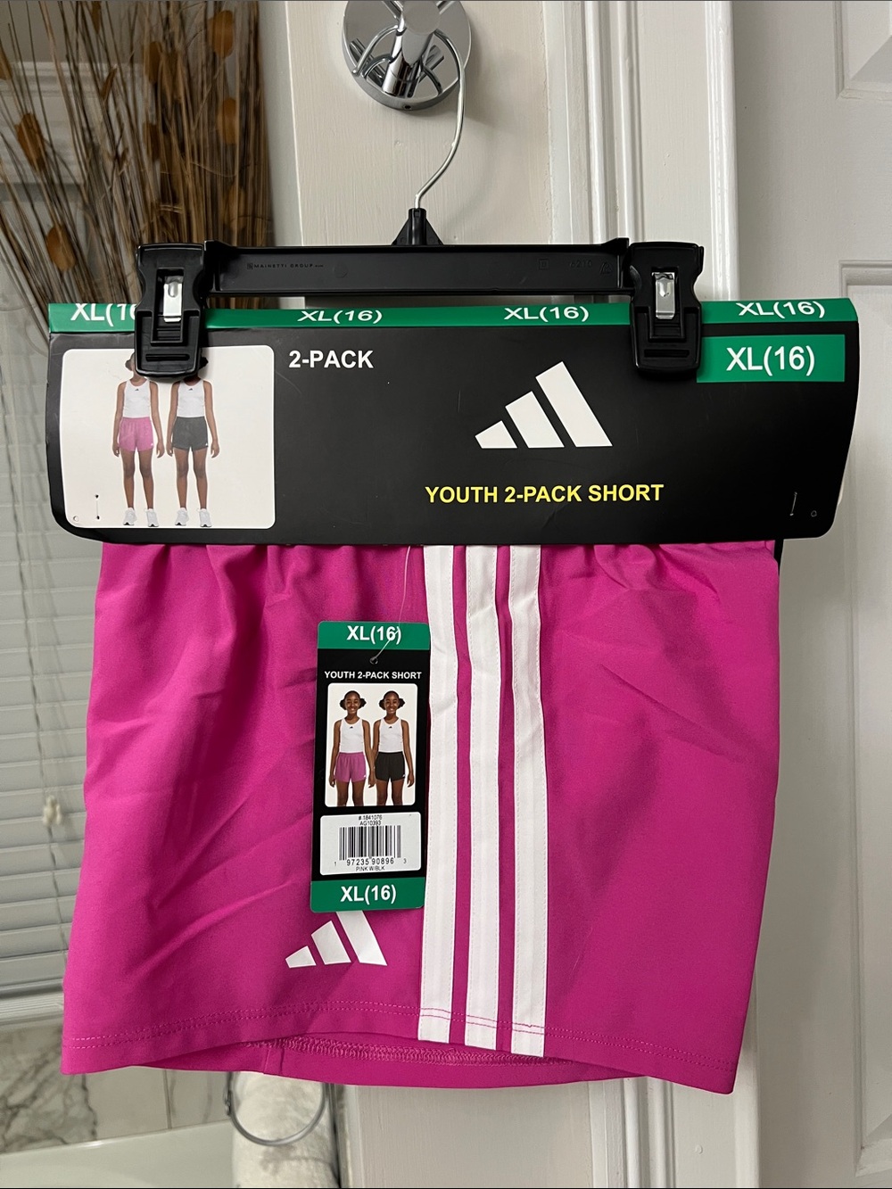 Adidas Youth Pink Athletic Shorts w/ White Stripes- Black  w/ White Stripes